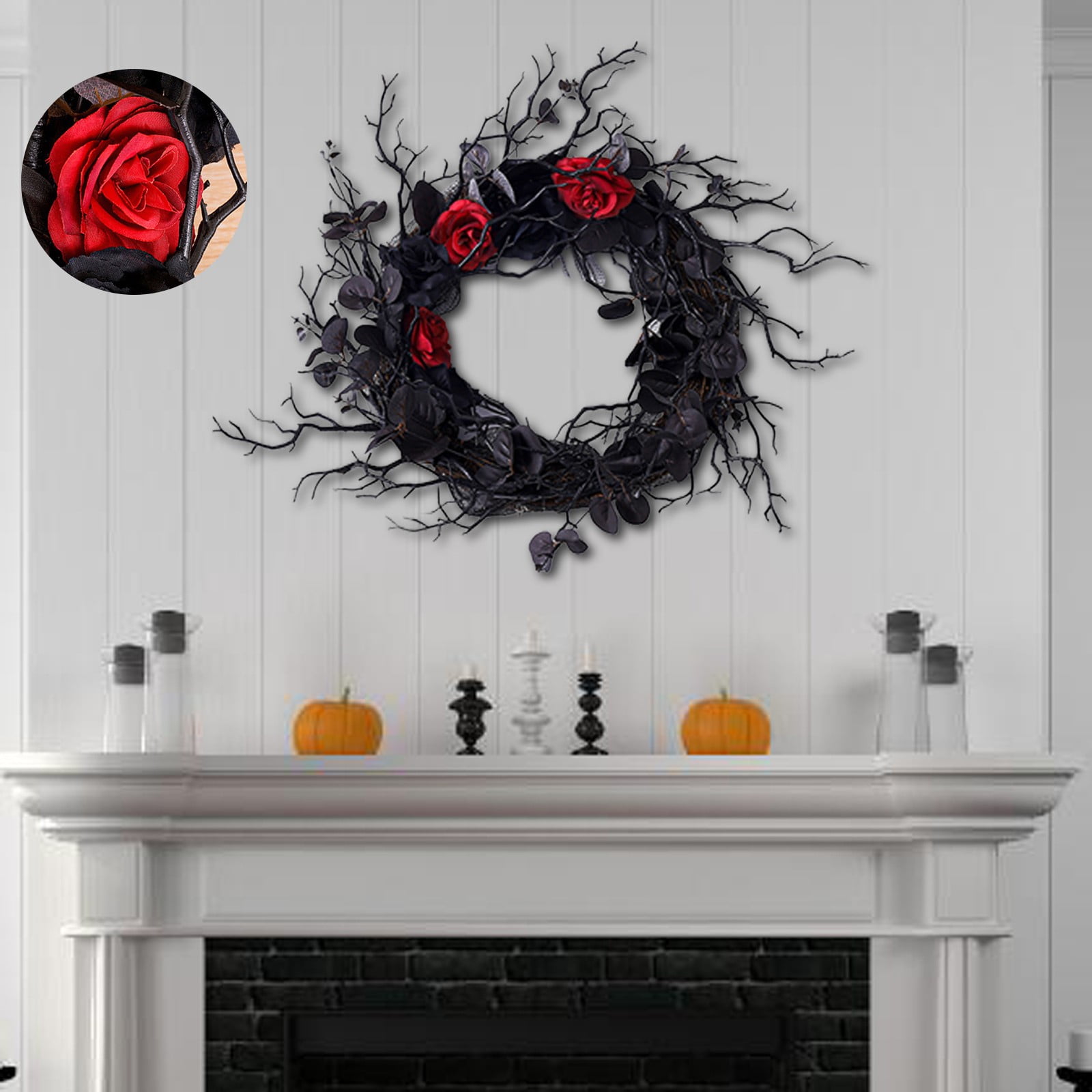 Black Wreath With Branches And Synthetic Battery Christmas Wreath with