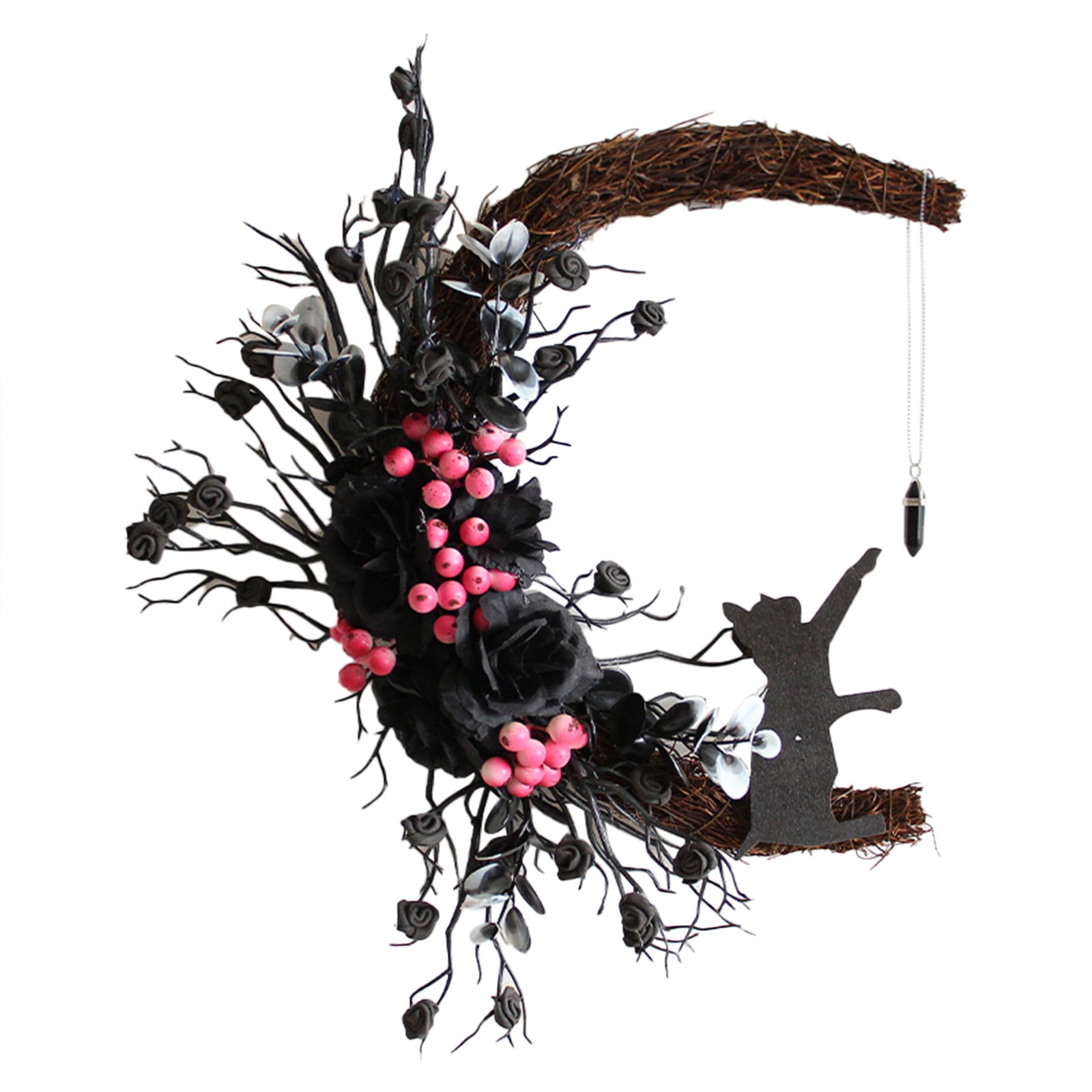 Black Wreath With Branches And Synthetic Flowers Beautiful Decorative