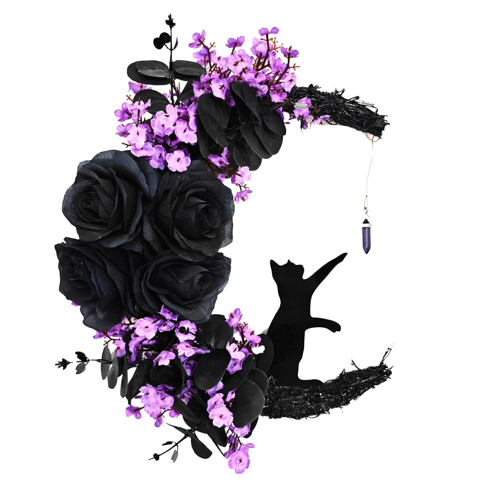 Black Wreath With Branches And Synthetic Flowers Beautiful Decorative