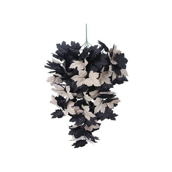 Black Wreaths for Front Door, Gothic Teardrop Swag Artificial Maple Leaves for Indoor Outdoor Farmhouse Home Wall Window Wedding Halloween Decorations