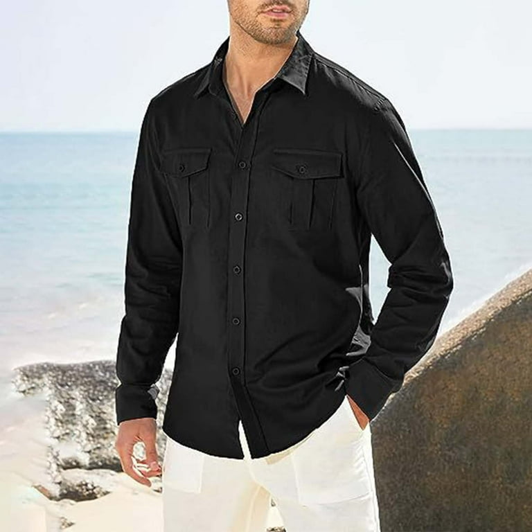 Black Wrinkle Free Dress Shirts for Men, Cotton Polo Shirts for