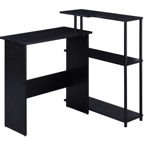 Black Writing Desk with Side Shelf for Office Use / Space - saving Solution for Work Essentials Organization