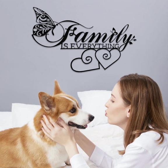 Black Wrought Iron Butterfly Wall Art with “Family Is Everything” Quote – Rustic & Modern Metal Wall Decor for Living Room, Bedroom, Dining Room, Kitchen – 16"x10"