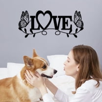 Black Wrought Iron Butterfly Wall Art with “Love” Quote – Modern Minimalist Metal Wall Decor for Living Room, Bedroom, Kitchen, Entryway – 14.2"x5.9" Rustic Hanging Sign