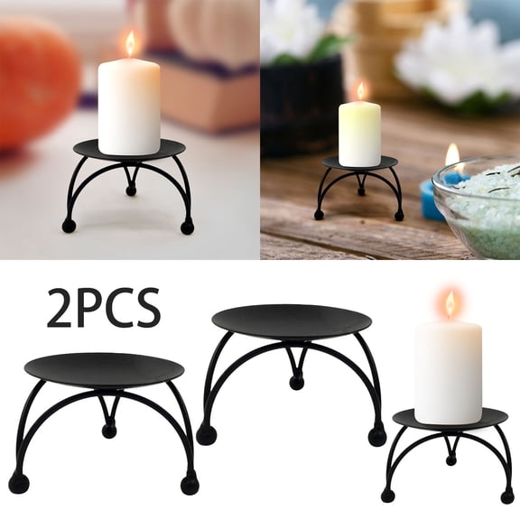 Black Wrought Iron Candlestick Holder, Vintage Farmhouse Candle Holders Stand with Decorative Candle Plates, Metal Candle Tray for Wedding Table Centerpiece, Rustic Home Dining Decor