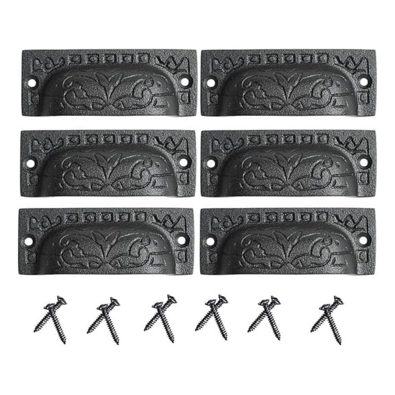 Black Wrought Iron Drawer Cabinet Cup Bin Pull 3.5" W X 1.4" H Antique Colonial Kitchen Or Dresser Handles Rust Resistant Cup Pulls with Mounting Pack of 6