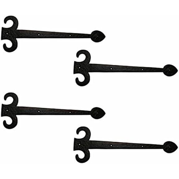 Black Wrought Iron Garage Door Decorative Hardware Fleur De Lis Design 15-3/8 in Rust Resistant Dummy Strap Hinge with Mounting Hardware, Pack of 4$$Tools & Hardware Other