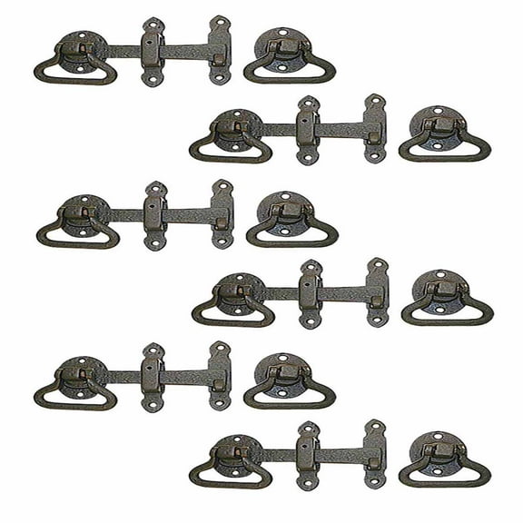 Black Wrought Iron Gate Turn Latch Lock Set 6.5" W Heavy Duty Rust Resistant Barn Door, Fence or Gate Ring Latches w/Screws Renovators Supply Pack of 6