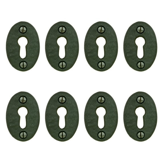 Black Wrought Iron Keyhole Cover Escutcheon Plate 1.75 In. x 1.13 In. Small Decorative Dresser Cabinet Door Key Hole Plate Lock Cover with Hardware Renovators Supply Manufacturing Pack of 8