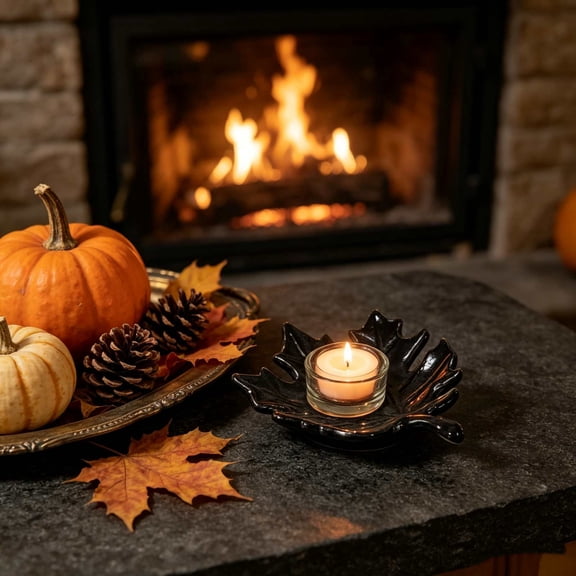 Black Wrought Iron Maple Leaf Candle Holder, 6 Inch Fall Thanksgiving Table Decor, Decorative Tea Light Tray for Halloween Autumn Party Home Ornament
