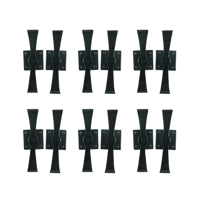 Black Wrought Iron Shutter Dog Holders 5.8" L Decorative Propeller Style Black Rust Resistant External Shutter Tieback Hardware w/Screw Pack of 6 | Renovators Supply