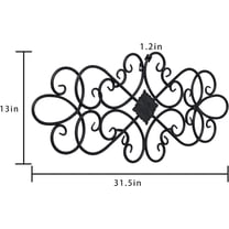 Black Wrought Iron Wall Decor 32" x 13", Hanging Flower Scroll Metal Wall Art Decor, Living Room Wall Decor, Vintage House Decorations for Indoor Outdoor Fireplace Bedroom