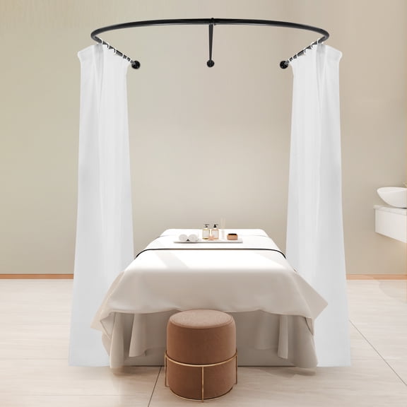 Black Wrought Iron White Polyester 230*120*50cm Beauty Salon Partition u-Shaped Triangular Curtain Rod Privacy Partition Screen