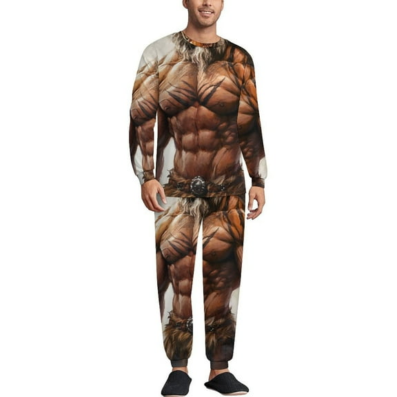 Black Wukong Men's Pajama Set Sleepwear Pjs Lightweight Long Sleeve Crewneck Shirts and Bottoms Soft Comfy Sleep Sets 3XL