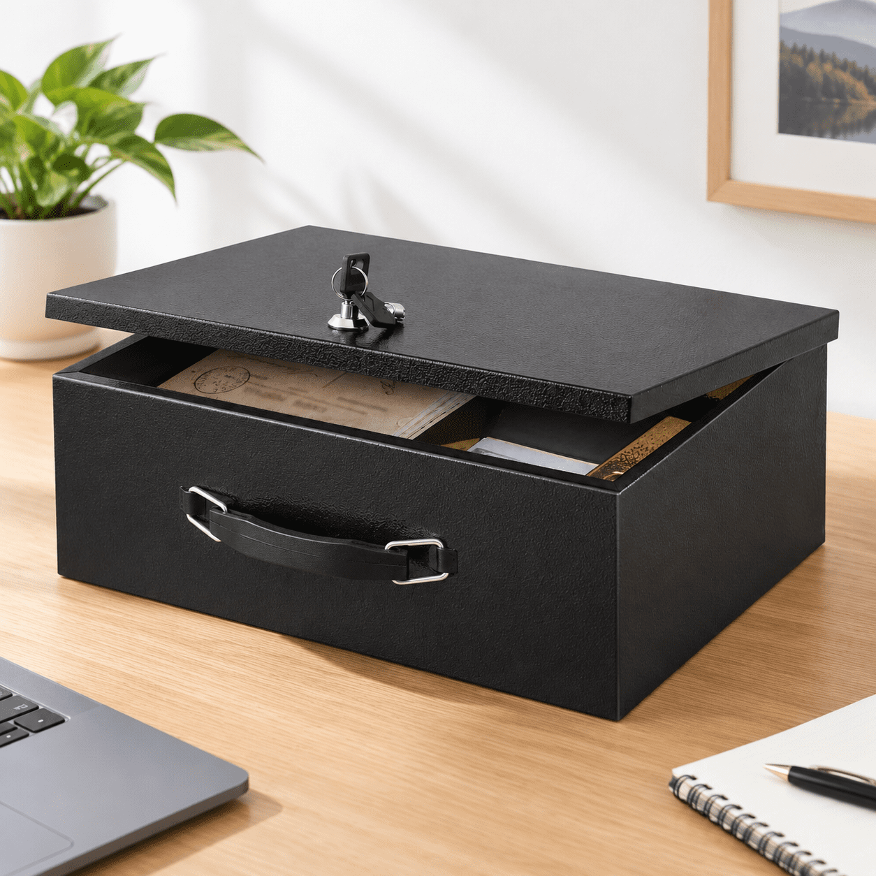 Key Group Lock Box Black X Large Fire Resistant Document Safe Box with Key Lock for ...