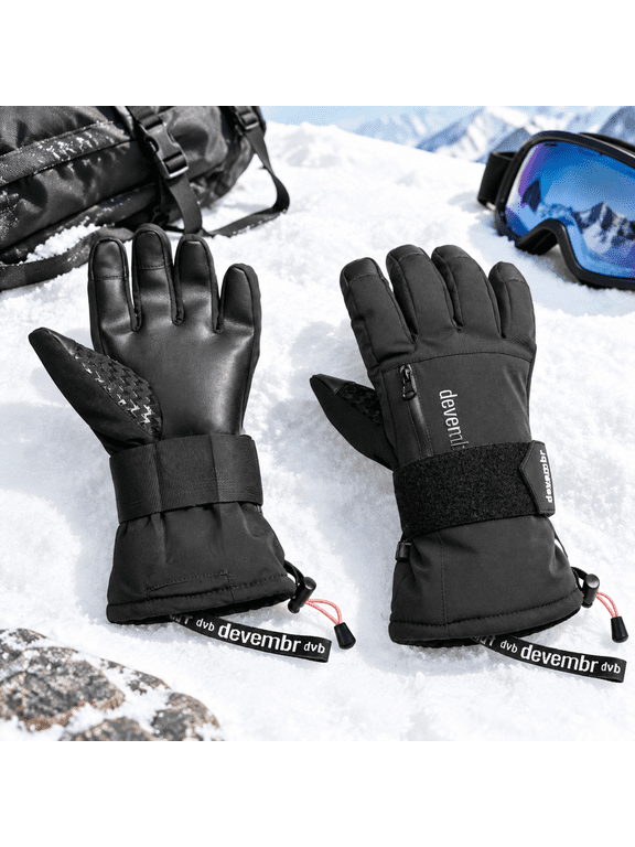 Black X-Small Touchscreen Ski Snowboarding Gloves with Wrist Guards