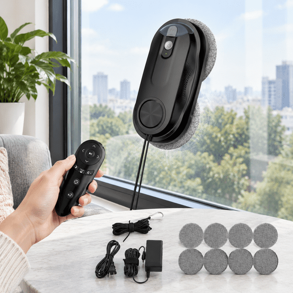 Black X3 Robotic Window Cleaner with Dual Spray for High-Rise Smooth Surfaces
