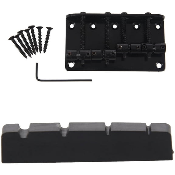 Black XL 4-Str Slot Bass Nut PT-1200-00 & 4 String Vintage Style Bass Hardtail Bridge for Precision Top Load Upgrade,Black