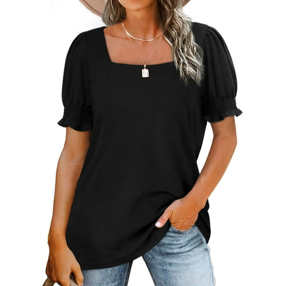Black XL WIZUTIZ Tops for Women Trendy up to 60% Off Pure Colour T-shirt Short Sleeve Linen Retro Ladies Tee Ultra Soft Solid Shirts Plus Size Holiday Beach Tshirt Flowy Comfy Round Neck Tshirts
