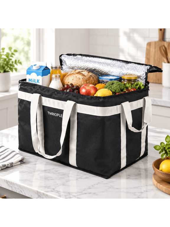 Black XXL Insulated Food Delivery Bag, 14.96 x 11.81 x 6.69 in, For Takeout and Grocery Runs