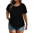 thumbnail image 1 of Black XXL WIZUTIZ Workout Tops for Women up to 60% Off Loose Fit Comfy Cotton Soft Blouse Solid Plus Short Sleeve Tops Plain Ladies Flowy Tee Athletic Holiday Beach Tshirt Cotton Blend Crew Neck T-sh, 1 of 6