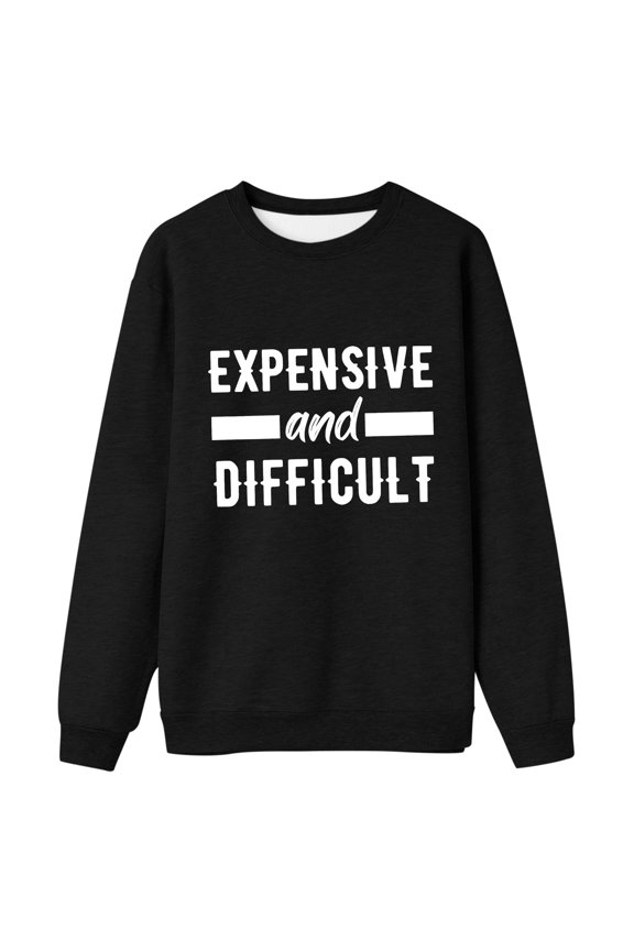 Black Xxl Stylish and Casual Letter-Printed Round-Neck Long-Sleeved Off-The-Shoulder Sweatshirt