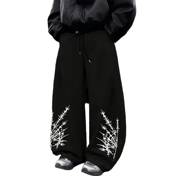 Black Y2K Baggy Gothic Sweatpants Y2K Men Emo Sweatpants 2000's Clothes Mens Baggy Track Pants, Drawstring Joggers for Gym Workout Hip Hop Streetwear Athletic Daily Wear