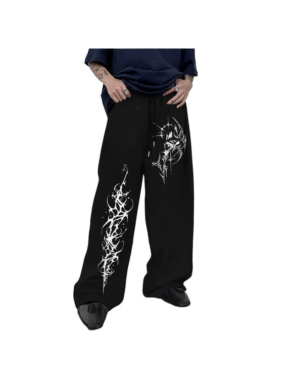 Black Y2K Baggy Gothic Sweatpants Y2K Men Emo Sweatpants 2000's Clothes Mens Baggy Track Pants, Drawstring Joggers for Gym Workout Hip Hop Streetwear Daily Casual Wear
