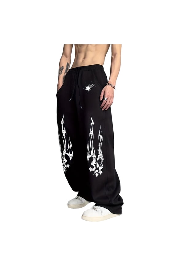 Black Y2K Baggy Gothic Sweatpants Y2K Men Emo Sweatpants 2000's Clothes Mens Baggy Track Pants, Elastic Waist Joggers for Gym Workout Hip Hop Streetwear Casual Athletic Wear
