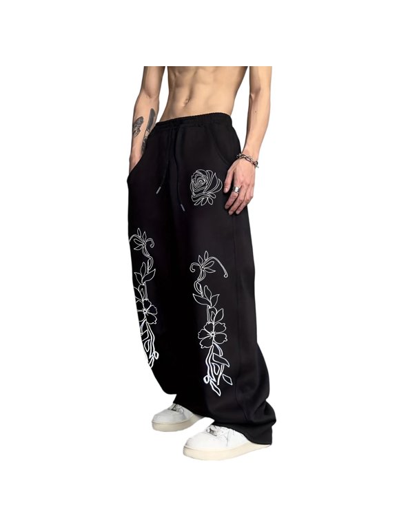 Black Y2K Baggy Gothic Sweatpants Y2K Men Emo Sweatpants 2000's Clothes Mens Baggy Track Pants, Relaxed Fit Joggers for Gym Workout Hip Hop Streetwear Casual Lounge Wear