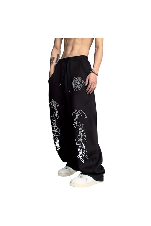 Black Y2K Baggy Gothic Sweatpants Y2K Men Emo Sweatpants 2000's Clothes Mens Baggy Track Pants, Relaxed Fit Joggers for Gym Workout Hip Hop Streetwear Casual Lounge Wear