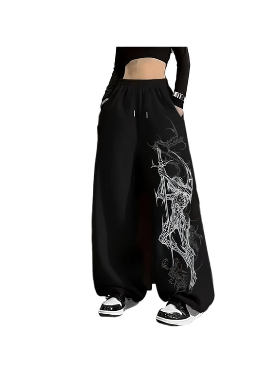 Black Y2K Baggy Gothic Sweatpants Y2K Men Emo Sweatpants 2000's Clothes Mens Baggy Track Pants, Wide Leg Joggers for Gym Workout Hip Hop Streetwear Casual Daily Wear