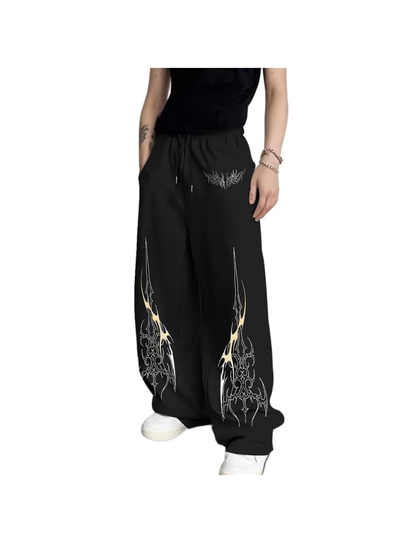 Black Y2K Baggy Gothic Sweatpants Y2K Men Emo Sweatpants Clothes Mens Baggy Track Pants, Wide Leg Joggers for Gym Hip Hop Streetwear Casual Daily Wear
