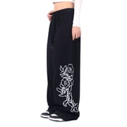 Black Y2K Gothic Baggy Pants Women s Casual Sportswear Wide-Leg Track Trousers with Drawstring for Hip-Hop & Punk Outfits