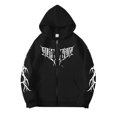 thumbnail image 1 of Black Y2K Zip Up Hoodie Men Women Gothic Print Unisex Oversized Grunge Streetwear Emo Hoodie Alternative Clothes, 1 of 5