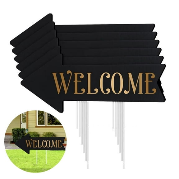 QZS Black Yard Sale Signs,Welcome Signs with Metal Stakes,Double Sided Wedding Direction Signs,Corrugated Plastic Road Signs,for Lawn Courtyard Garden Ceremony Reception (6Pack)