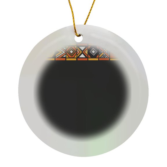 3drose, Black Yellow and Orange African Pattern - Art of Africa Inspired by Zulu Beadwork Geometric Designs, Circle Porcelain Ornament