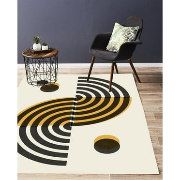 Black Yellow Area Rug, Minimalist Modern Abstract Home Decorative Rug, Multipurpose Washable Rug, Easy Clean for Kids Teen Bedroom Living Room Office 12"x20"