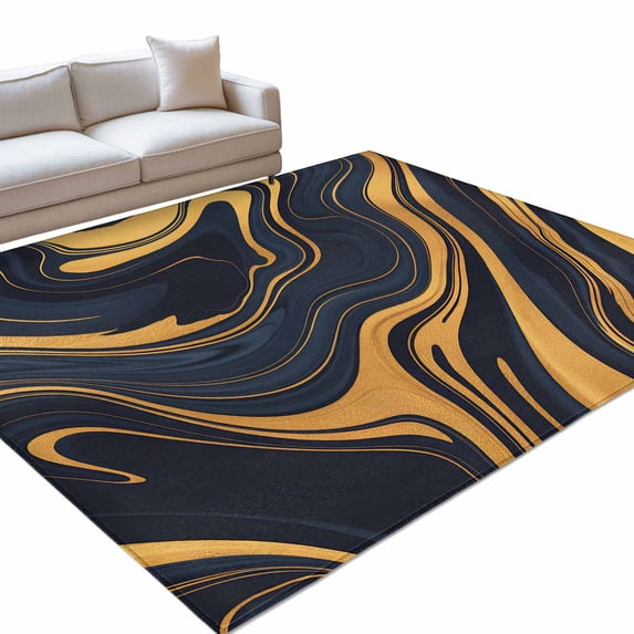 Black Yellow Area Rugs 4x6ft Fluid Texture Abstract Art Modern Style ...