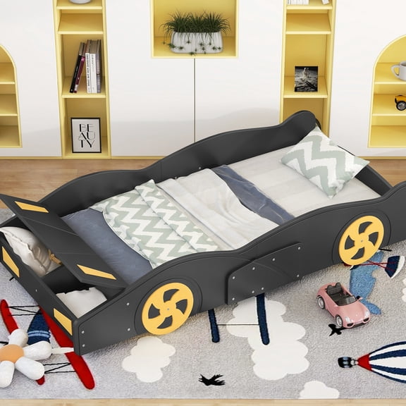 Black+Yellow Bed Frame | High - Quality Wood Material | Bedroom Setup