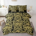 thumbnail image 1 of Black Yellow Bowknot 7 Piece Comforter Set Full Bed in a Bag,Antique Victorian Damask Comforter and Sheet Set,Bowknot Bedding Set,Vintage Floral Gothic Bed Set Exotic Flowers Bohemian Baroque Decor, 1 of 5