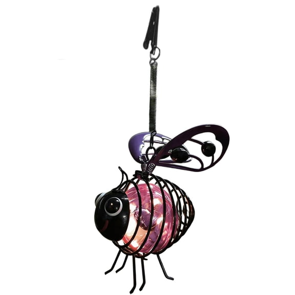 Hanging Solar Bumble Bee Light with Warm White LED, Cute Black Yellow Bug Style Lantern for Yard & Indoor Outdoor Ornament