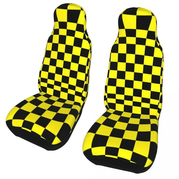 Black Yellow Checkered Car Seat Cover Geometric Tartan Plaid Seat Covers Fit for Cars Trucks SUV Auto Protector Accessories 2PC