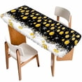 thumbnail image 1 of Black Yellow Christmas Balls Table Cloths for 8 Foot Rectangle Tables, Xmas Snowflake Patio Waterproof Elastic Fitted Tablecloths, Washable Rectangular Table Cover for Camping, 1 of 8