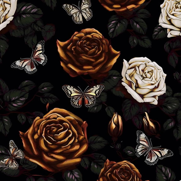 Black Yellow Floral Wallpaper Peel and Stick Butterfly Contact Paper Vintage Leaf Wall Paper for Bathroom Bedroom Backsplash Renter Friendly 17.5 x 118In