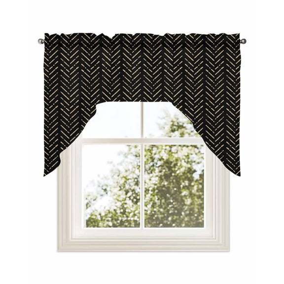 Black Yellow Geometric Kitchen Swag Valance for Window, Rod Pocket Short Kitchen Curtains&nbsp;36 Inch Length, Modern Abstract Art Striped Swag Topper Small Window Treatment for Cafe Bathroom Bedroom