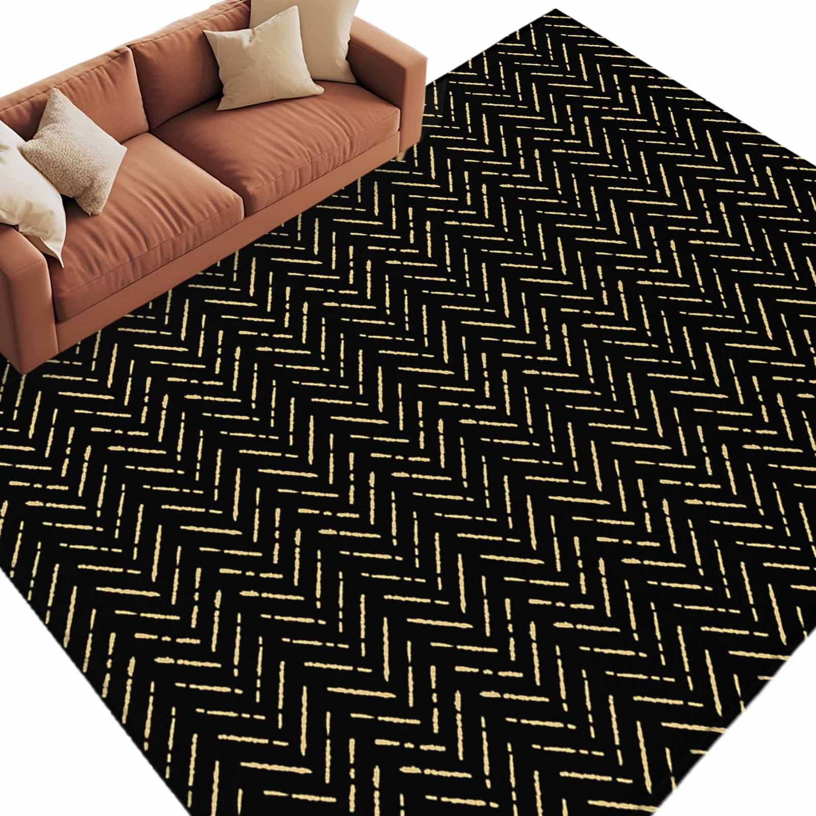 Yellow Rectangular Rug Black Yellow Geometric Large Area Rugs for Bedroom Living Room, Soft ...
