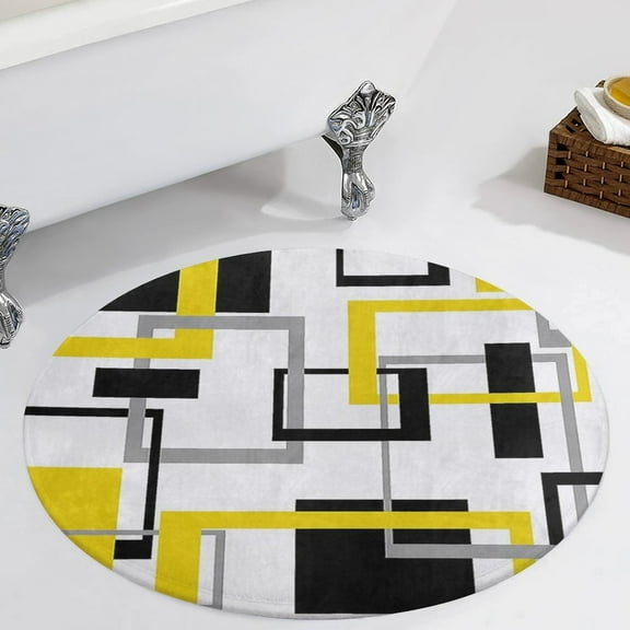 Black Yellow Geometric Lines Modern Art Round Carpet Circle Rug Outdoor Patio Area Rug Washable Large Area Rugs Hallway Room Decor Fitness Mats