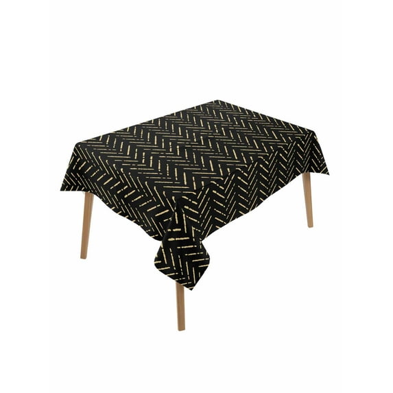 Black Yellow Geometric Table Cloth, Modern Abstract Art Striped Waterproof Tablecloth for Rectangle Tables, Reusable Washable Fabric Table Cover for Restaurant Kitchen Dining Tables 52"x70"