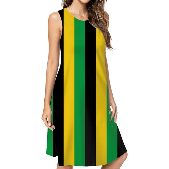 Black Yellow Green Stripes Casual Sleeveless Loose Sundress Dress For Women Summer Dress Daily Woman